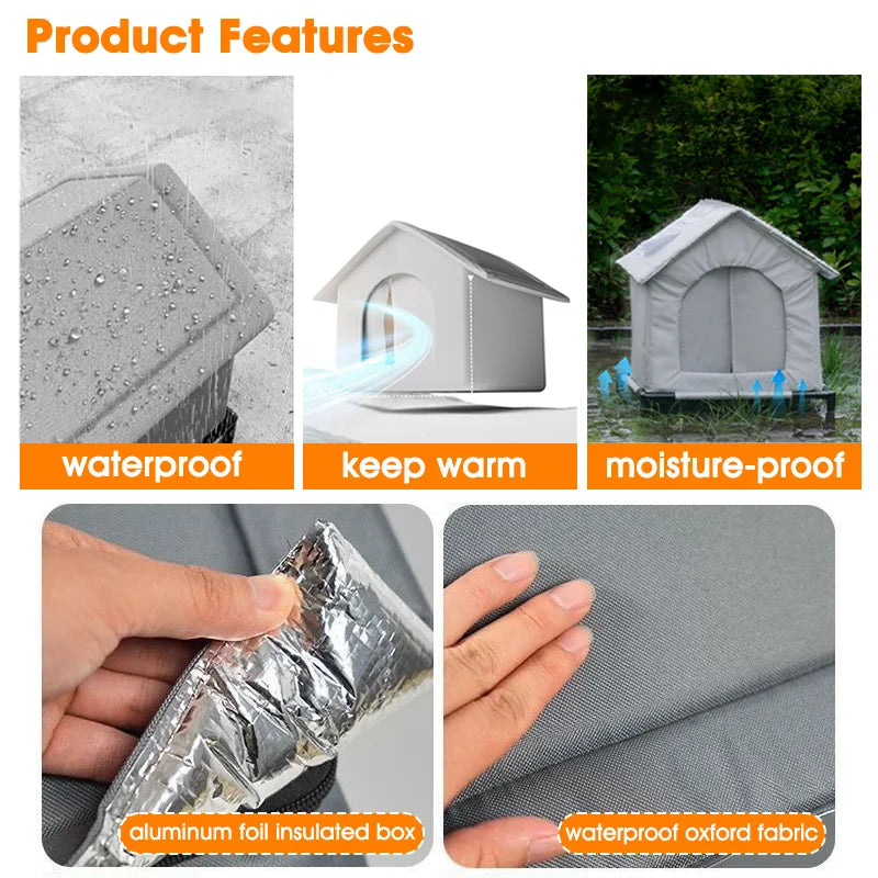 Waterproof Outdoor Cat Shelter Stray Cat Dog House Insulated Animals Cave Cold Weather Nest Foldable Small Dog Puppy Supplies