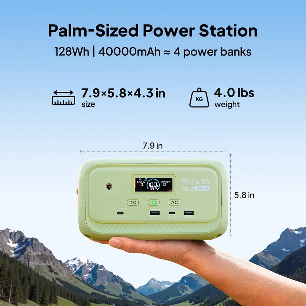 【Renew】Elite 10 128Wh 200W Mini Power Station LiFePO4 100W USB C Fast Charge Portable Solar Generator for Camping Travel