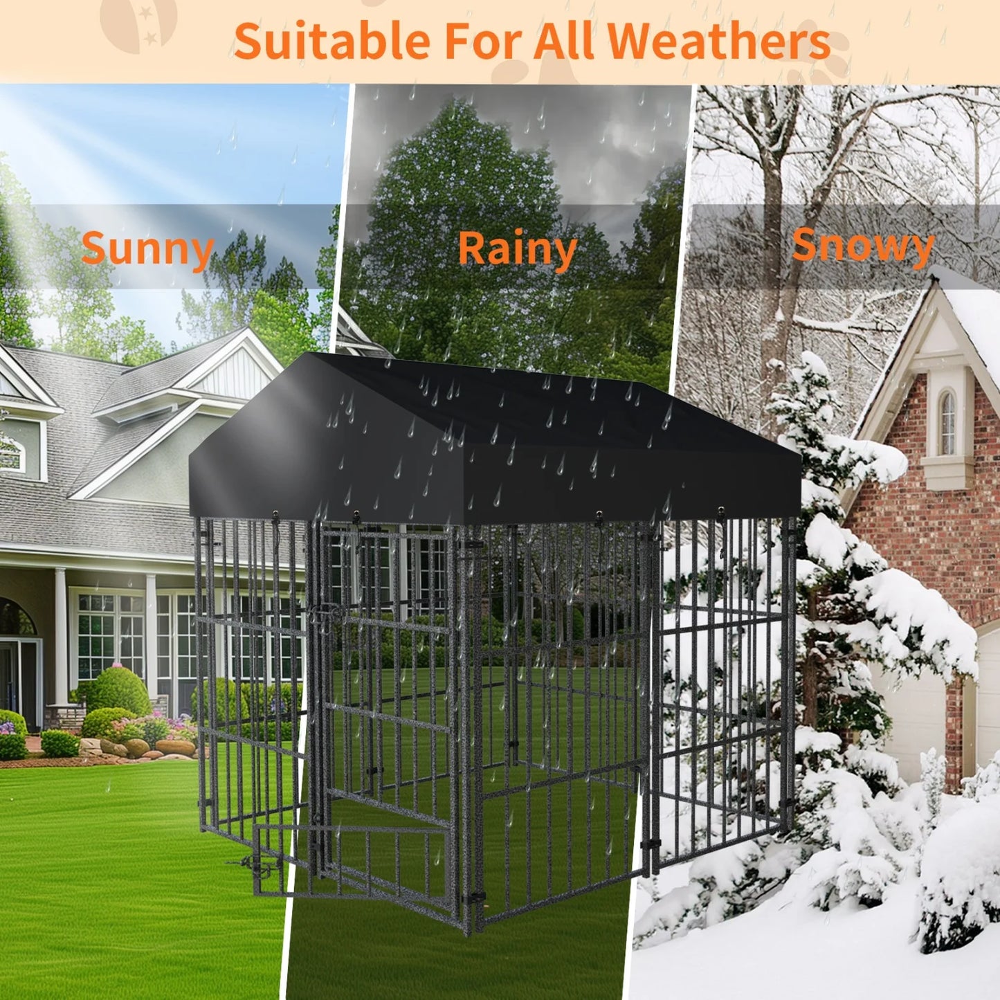 XS-L  Outdoor Dog Kennel with Roof Heavy Duty Metal Dog Crate Playpen for Medium Large Dogs Chicken Duck Enclosure Run