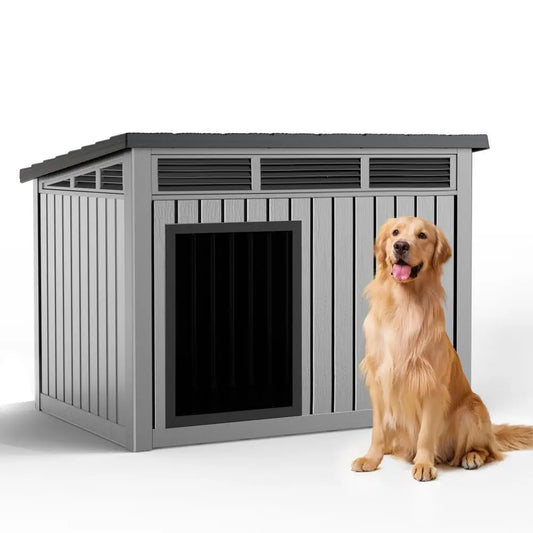 Insulated Dog House Outdoor, Resin Weatherproof Dog Houses for Large Dogs Outside Premium Material with All Weather Protection