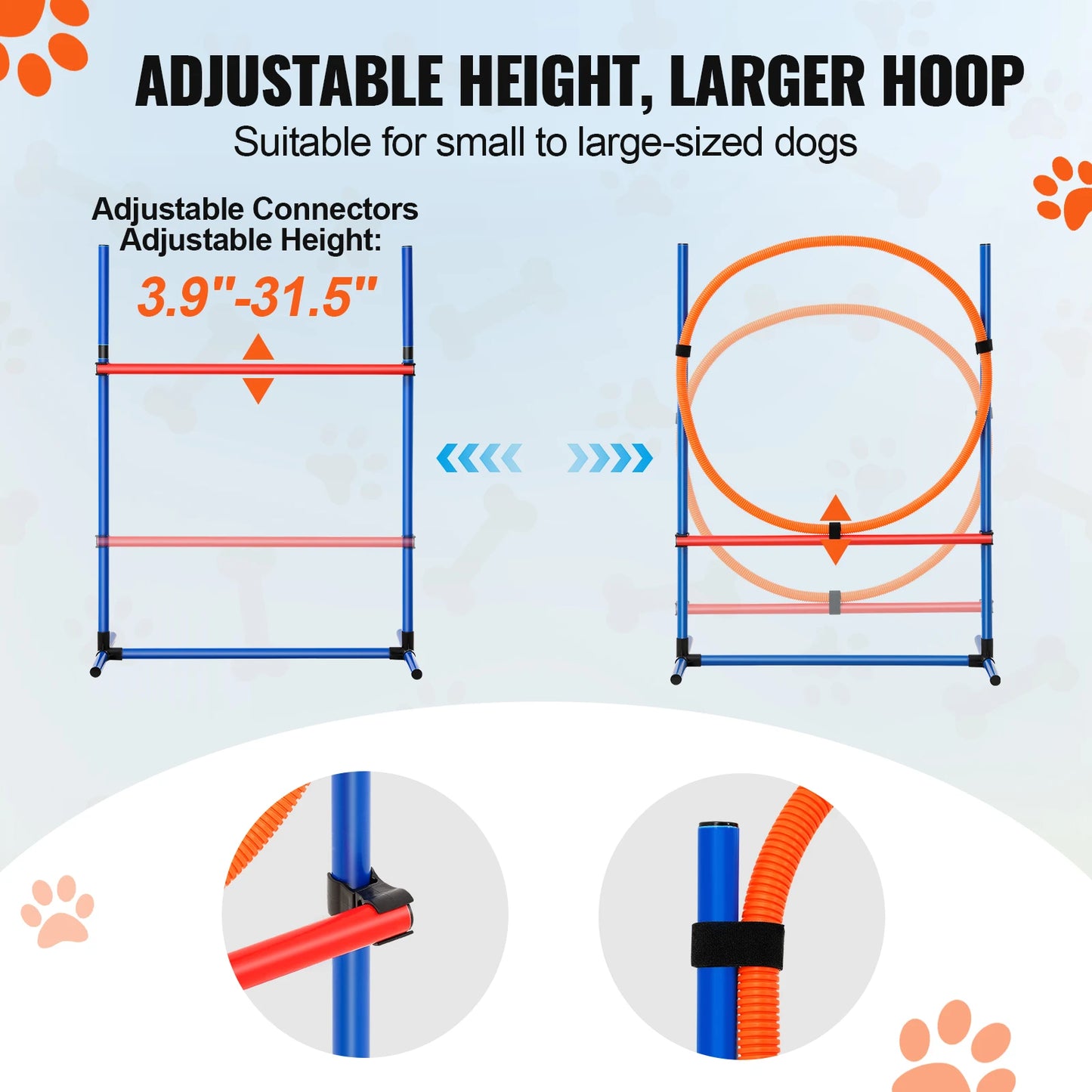 Dog Agility Training Equipment 4 PCS Set with Adjustable High Hurdles 6 Weave Poles Jump Ring Square Pause Box Whistle