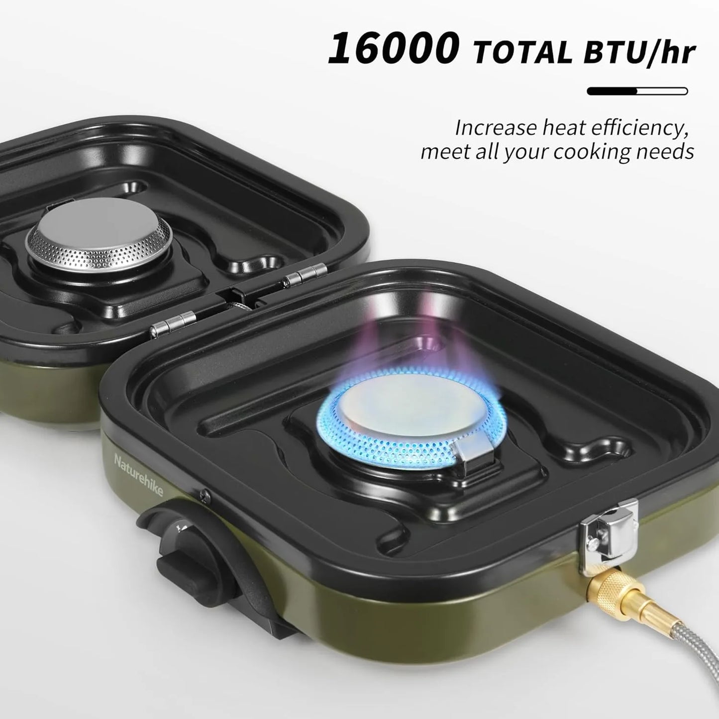 Folding Double Fire Gas Stove Portable Camping Isobutane Gas Stove with 16000 BTU Adjustable Burners Piezo Ignition