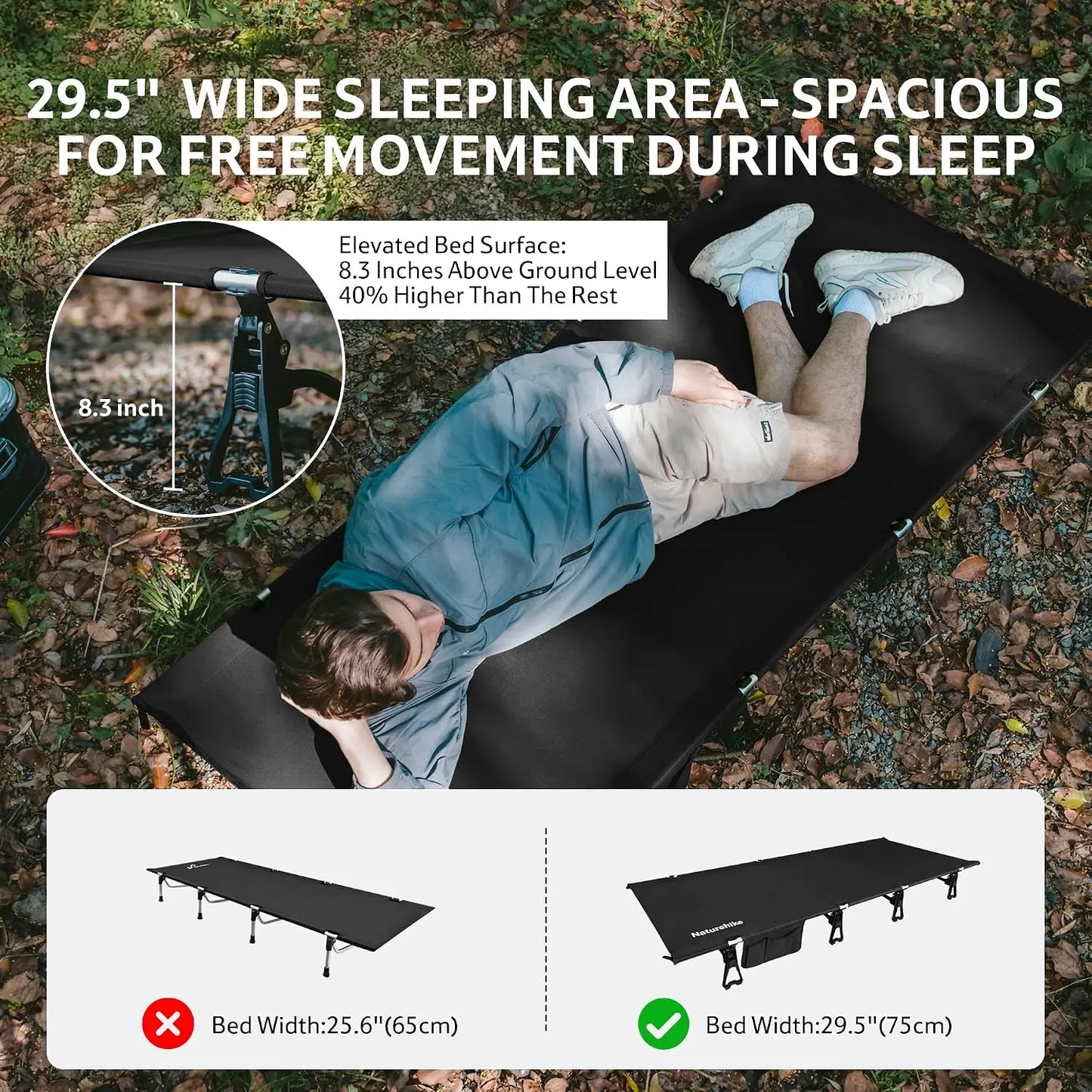 Extra Wide Camping Cot, Folding Lightweight Cot Bed for Adults, Portable Sleeping Cot for Backpacking Travel Beach Home