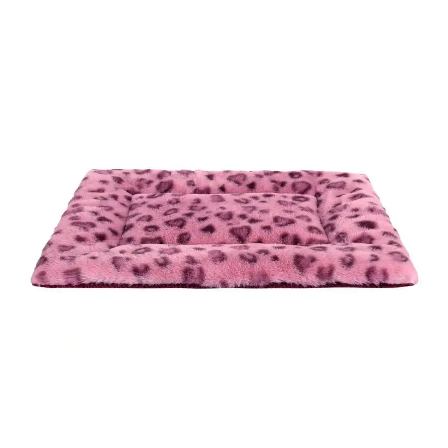 1pc Leopard Print Plush Pet Mat, Reversible Plush Pet Mat Ultra Soft Dog Cat Crate Mat Sleeping Cushion Pad Machine Washable