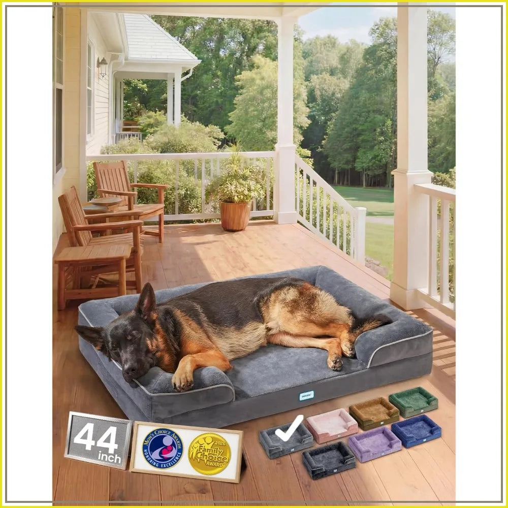 Orthopedic Dog Bed Couch with Memory Foam, Waterproof Cover, 44in Gray for Large Pets