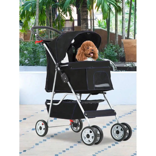 Wheels Dog Stroller, Pet Cat Jogger Stroller, Folding Carrier Waterproof Puppy Stroller With Cup Holder Removable Liner, Dog St