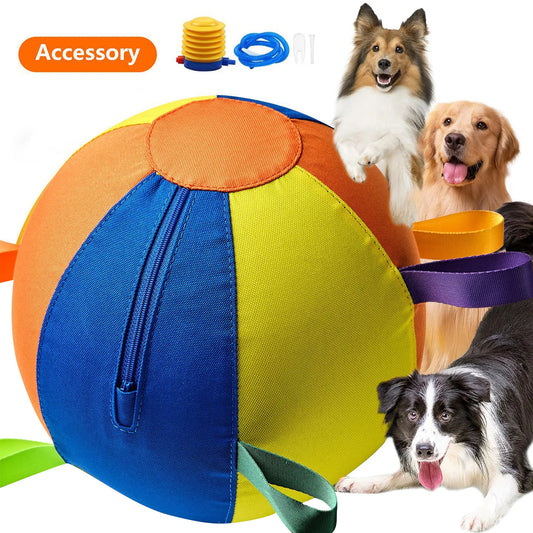 Giant Herding Ball with Straps Set Chew Resistant Fabric Dog Ball Inflatable Big Ball for Medium Large Dogs Golden Retriever