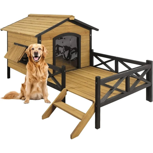 Large Outdoor Dog House, Weatherproof Wooden Dog Houses Pet Puppy Shelter for Small To Large Dogs