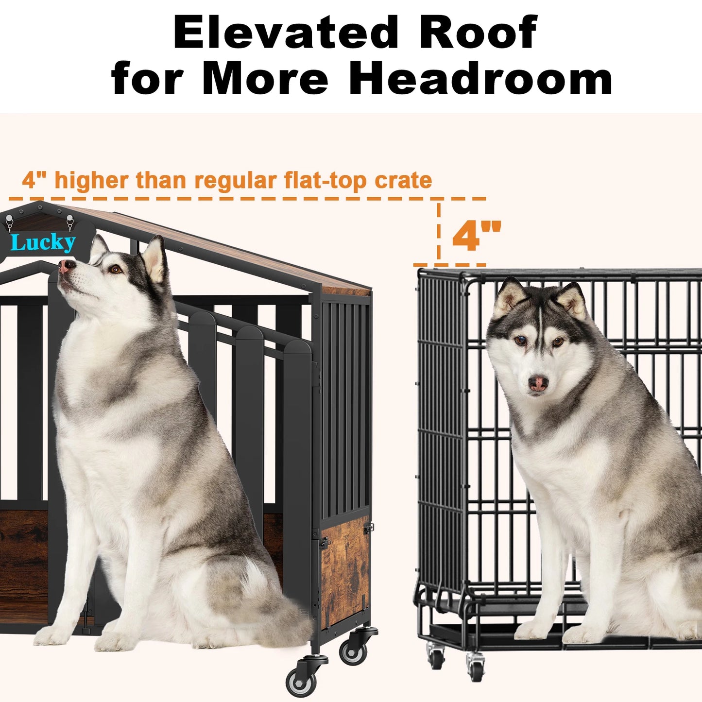 31"/41"/48“ XL Heavy Duty Dog Crate Furniture with Wheels, Dog Crates for Large Dogs Extra-Wide Thick Steel Plates for Chew Resistance