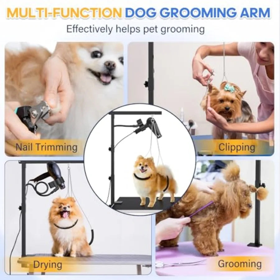 Dog Grooming Arm with Hair Dryer Stand Adjustable 37'' Dog Grooming Table Arm with Clamp and Dogs Restraints for Grooming Small Dogs