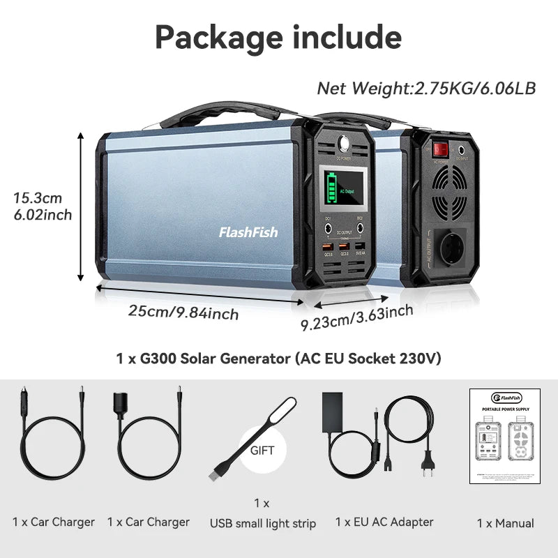 P56 Portable Power Station 330W Peak 600W AC Outlet 288.6Wh Solar Generator DC for Solar Panel Outdoor Power Drone