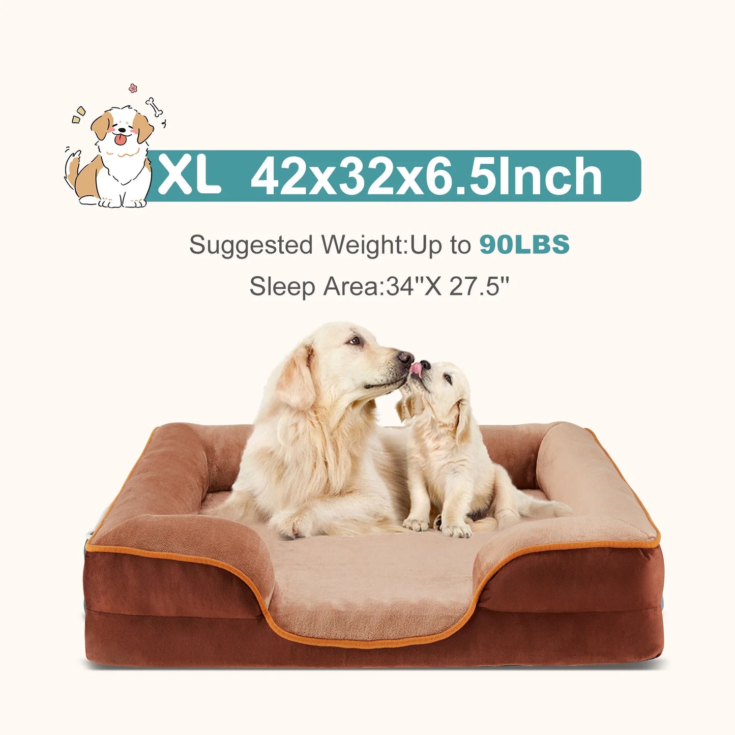 42 x 32 Inch Memory Foam Dog Bed XL Machine Washable Cover Pet Bed Anti-Slip Waterproof Memory Foam Couch Bed for Home Pet Indoor Dogs