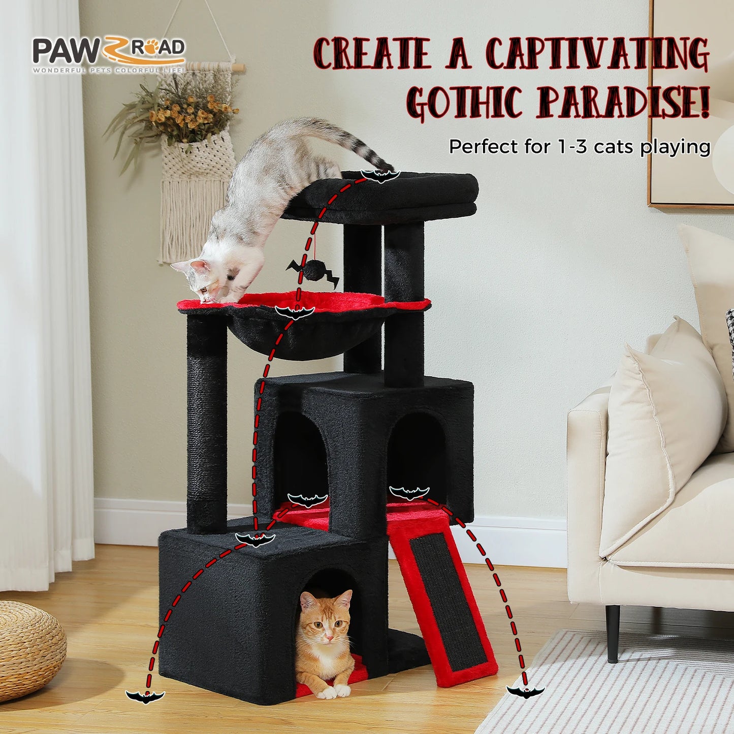 Cat Tree with Natural Sisal Scratching Post, Comfortable Condo, Spacious Top Perch, Cat Accessories, Toy, Cat Tower for Indoor Cats