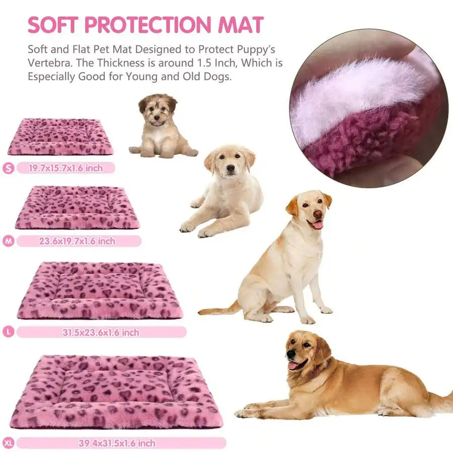 1pc Leopard Print Plush Pet Mat, Reversible Plush Pet Mat Ultra Soft Dog Cat Crate Mat Sleeping Cushion Pad Machine Washable