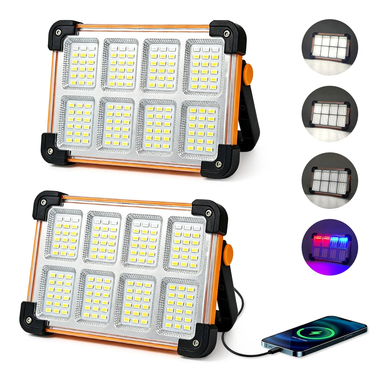 2 Pack/1Pack Rechargeable LED Solar Work Light, Portable Floodlight with 3600mAh Battery, Ideal for Camping, Emergency Power