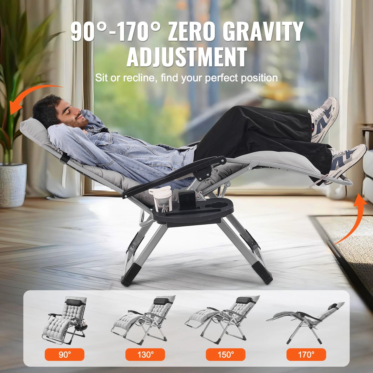 Zero Gravity Chair Zero Gravity Recliner Lounge Chair Adjustable Anti-Gravity Chair with Cushion Footrest and Cupholder