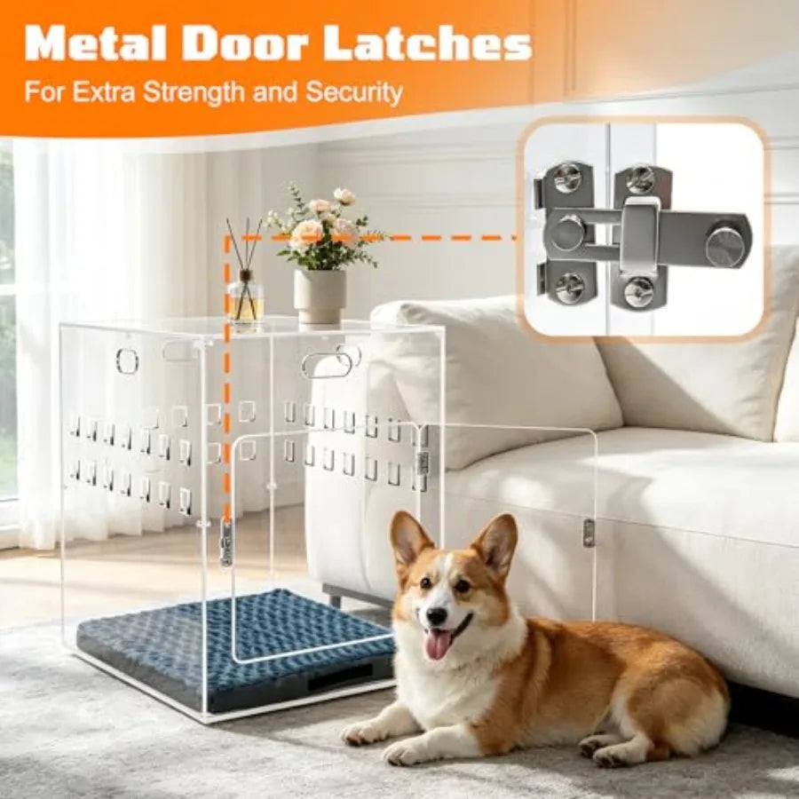 Acrylic Dog House, 27.5" L x 20" W x 24.5" H Clear Indoor Dog Crate Furniture for Small and Medium Dogs, Modern Transparent Pet