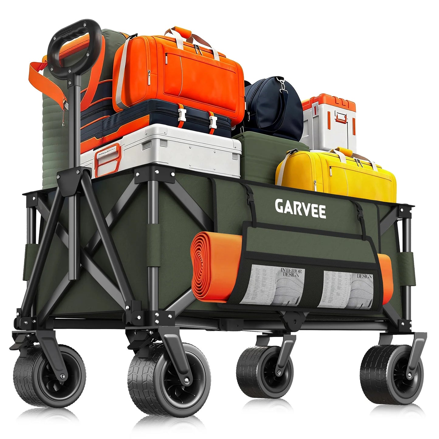 Outdoor Camping Cart with 8 Inch Wheels/Adjustable Handle 600D Oxford Cloth Foldable All Terrain Trolley Wagon for Picnic Garden