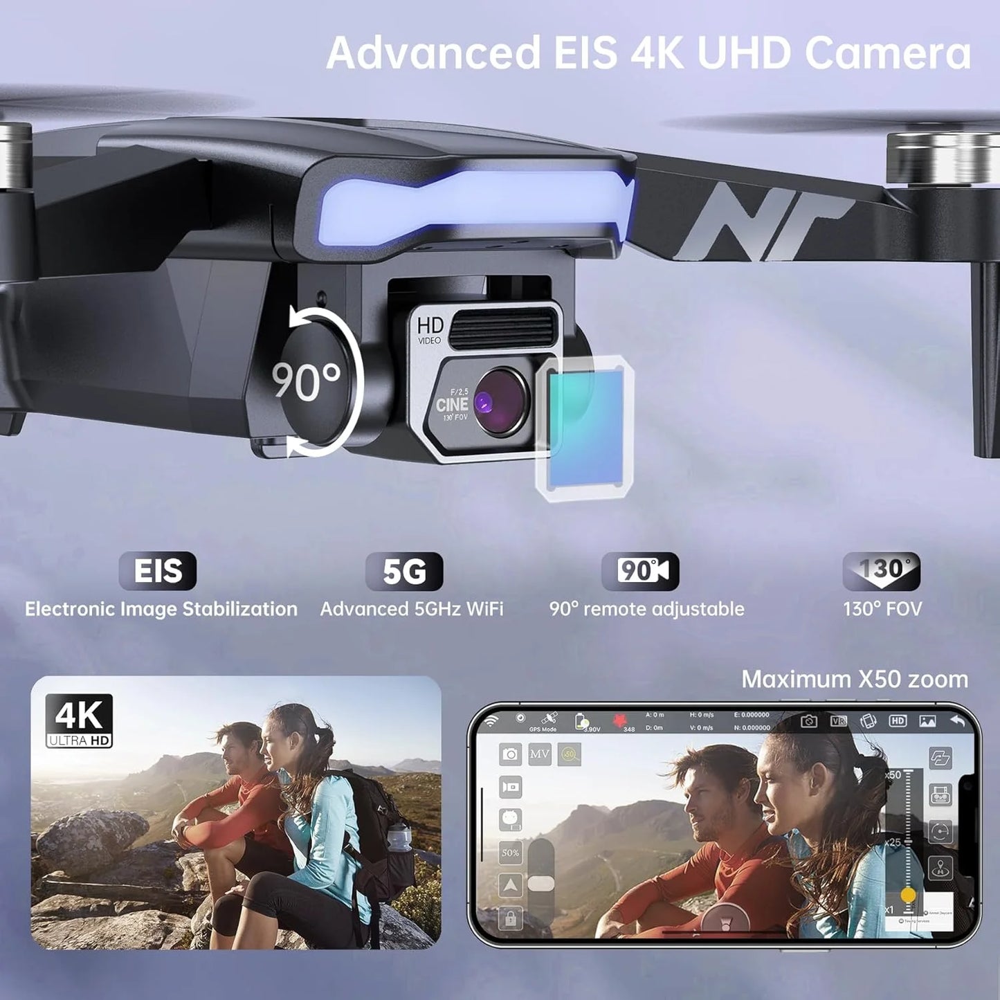 4K GPS Drone with Camera, 90 Min Flight, Auto Return, Follow Me, Brushless Motor for Beginners