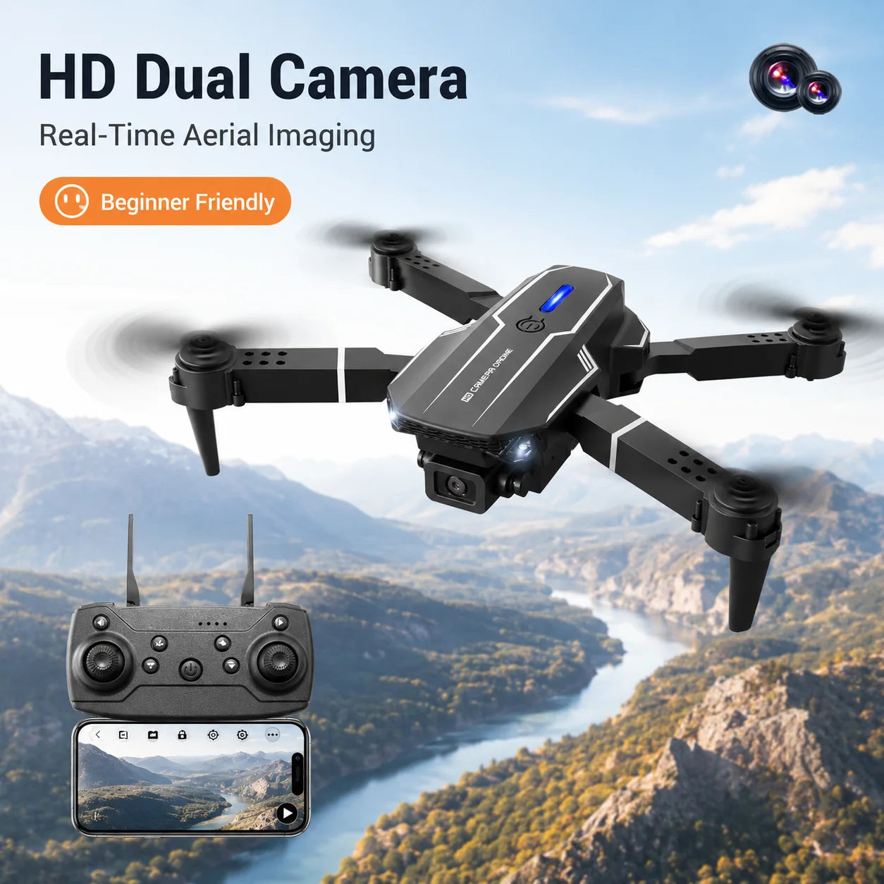 S101 Foldable RC Drone 4K HD Dual Camera WIFI FPV APP Waypoint Flight Altitude Hold 6-Axis Gyro Quadcopter for Beginners
