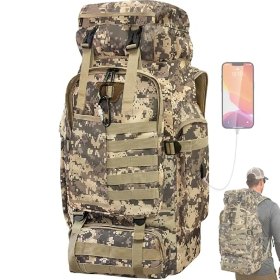 Hiking Backpack, 100L Large Camping Backpack, Expandable Waterproof MOLLE Rucksack, Outdoor Sport Travel Daypack Military Tactical