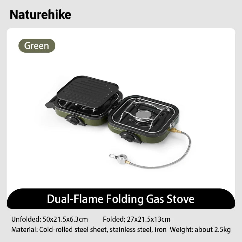 Folding Double Fire Gas Stove Portable Camping Isobutane Gas Stove with 16000 BTU Adjustable Burners Piezo Ignition