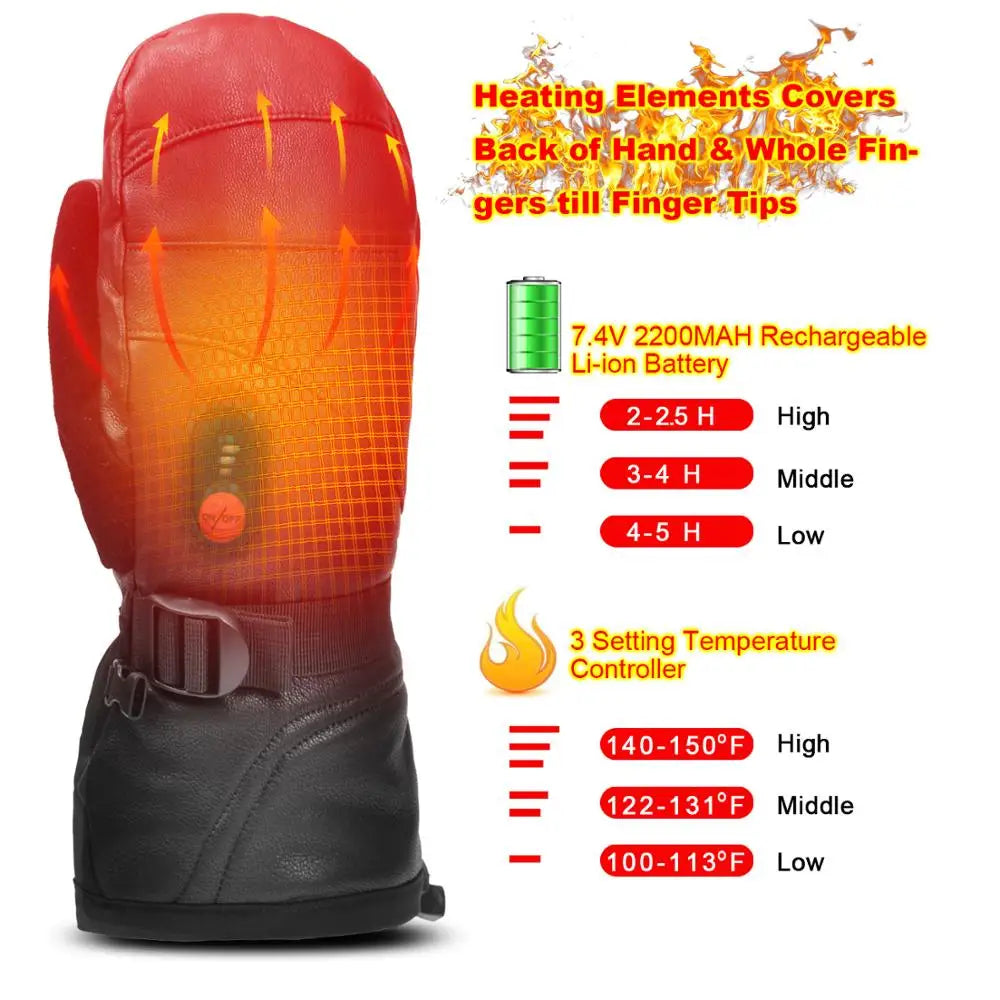 All Finger Mittens Heated Gloves Touch Phone Waterproof Windproof Battery Electric Heated Skiing Gloves Men Women Thermal
