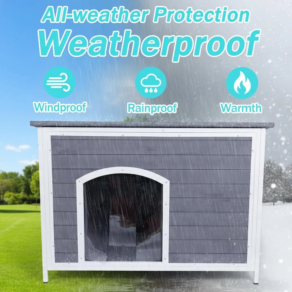 Large Outdoor Wooden Dog House for Medium to Large Dogs | Weatherproof Asphalt Roof, Chew-Resistant Frame, Indoor/Outdoor