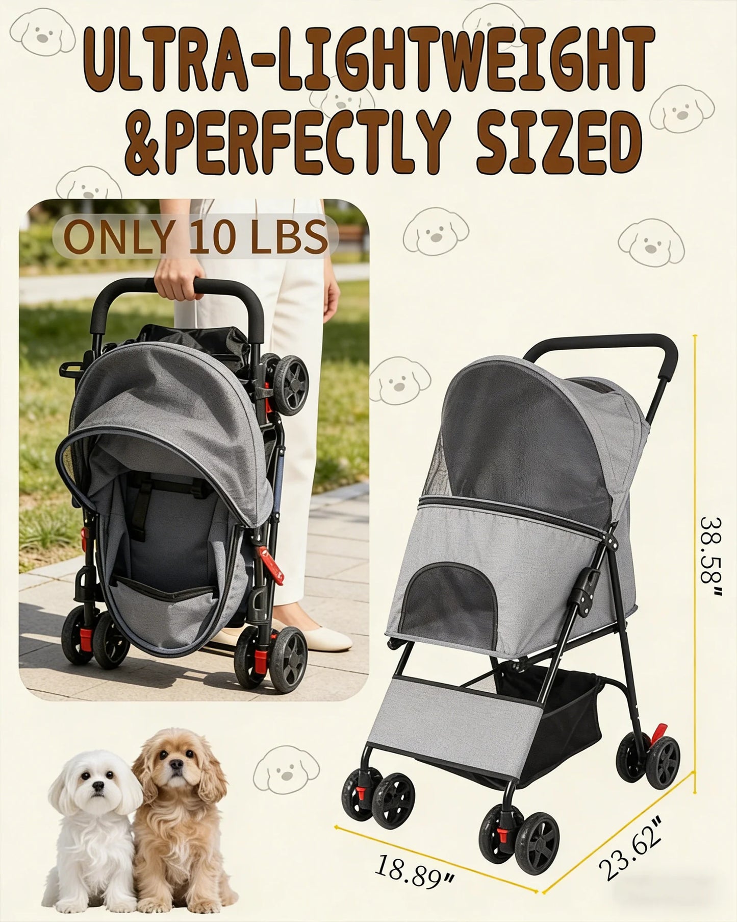 Foldable Pet Stroller Lightweight 4 Wheel Dog Stroller for Small Dogs Cats Portable Travel Pet Cart with Breathable Mesh