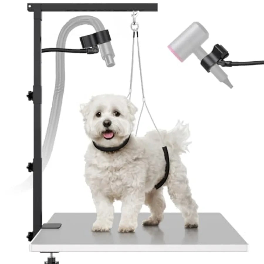 Dog Grooming Arm with Hair Dryer Stand Adjustable 37'' Dog Grooming Table Arm with Clamp and Dogs Restraints for Grooming Small Dogs