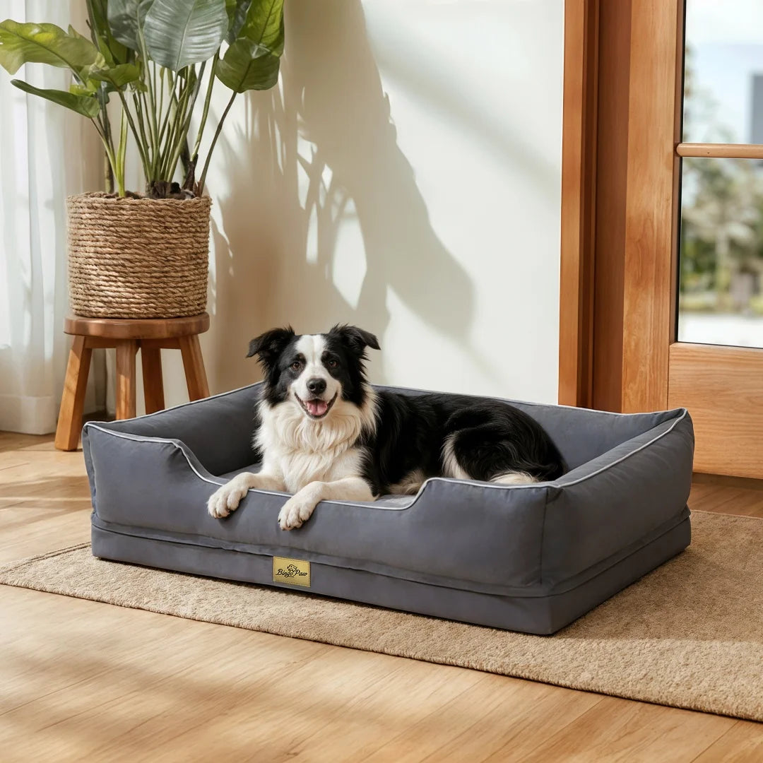 Rectangular Dog Pet Sofa Bed With Bolster Washable Couch Lounger With Flat Sponge Base Waterproof Lining Removable Cover
