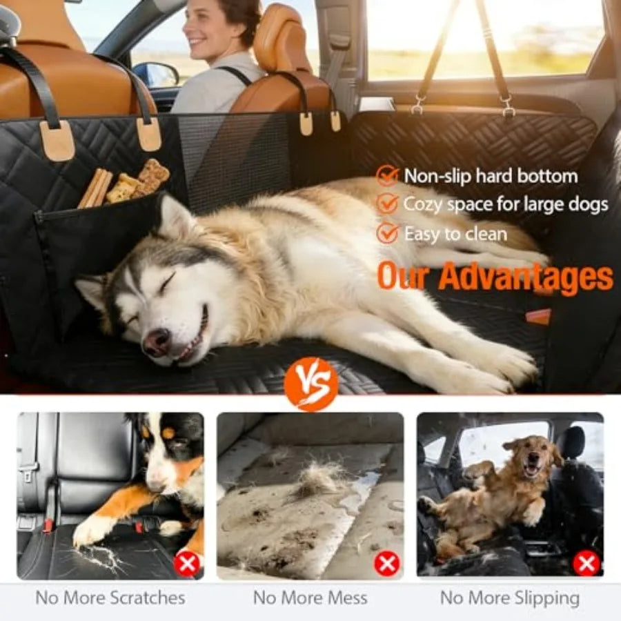 Dog Car Seat Cover 600D Heavy Duty Waterproof Pet Back Seat Extender with Hard Bottom Nonslip Scratch Proof Dog Hammock Machine