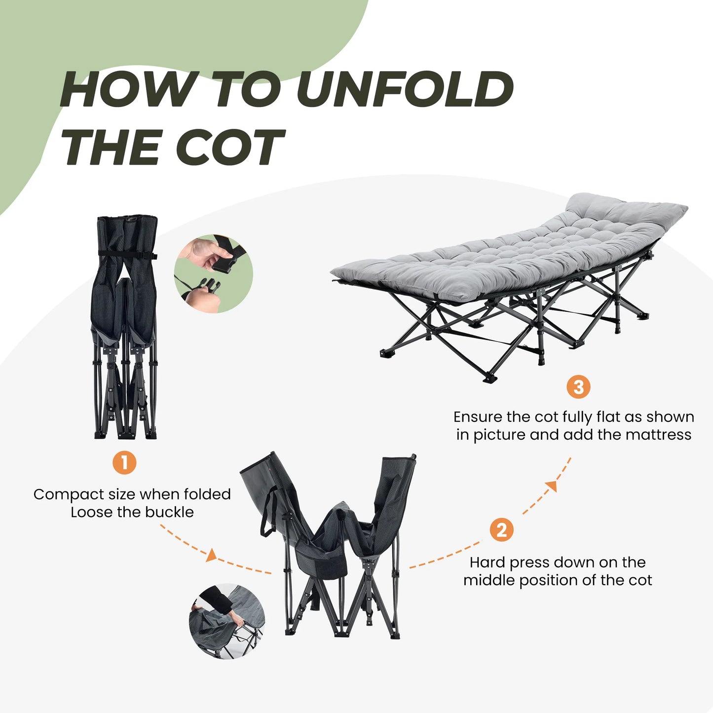 Folding Camping Makeshift Bed Beach Lounge Chair Portable 3.5'' Cushion 440 lbs Sturdy Frame Compact Carry With Storage Bed for Outdoor Camping Hiking