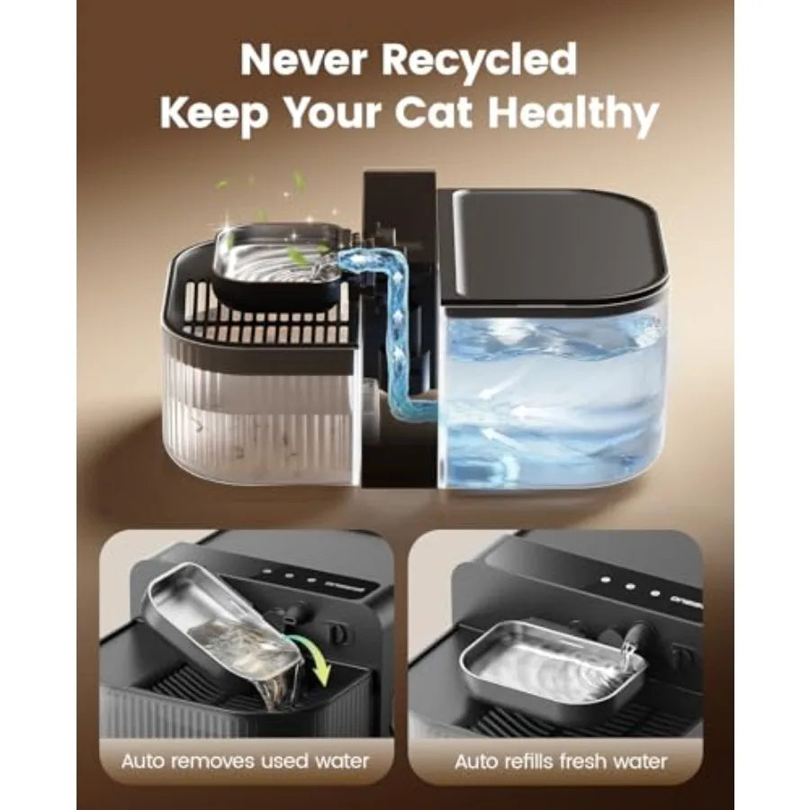 Wireless Filterless Cat Water Fountain with Stainless Steel Bowl 3.5L/118oz Quiet No Filter Smart Automatic Cat Water Dispenser