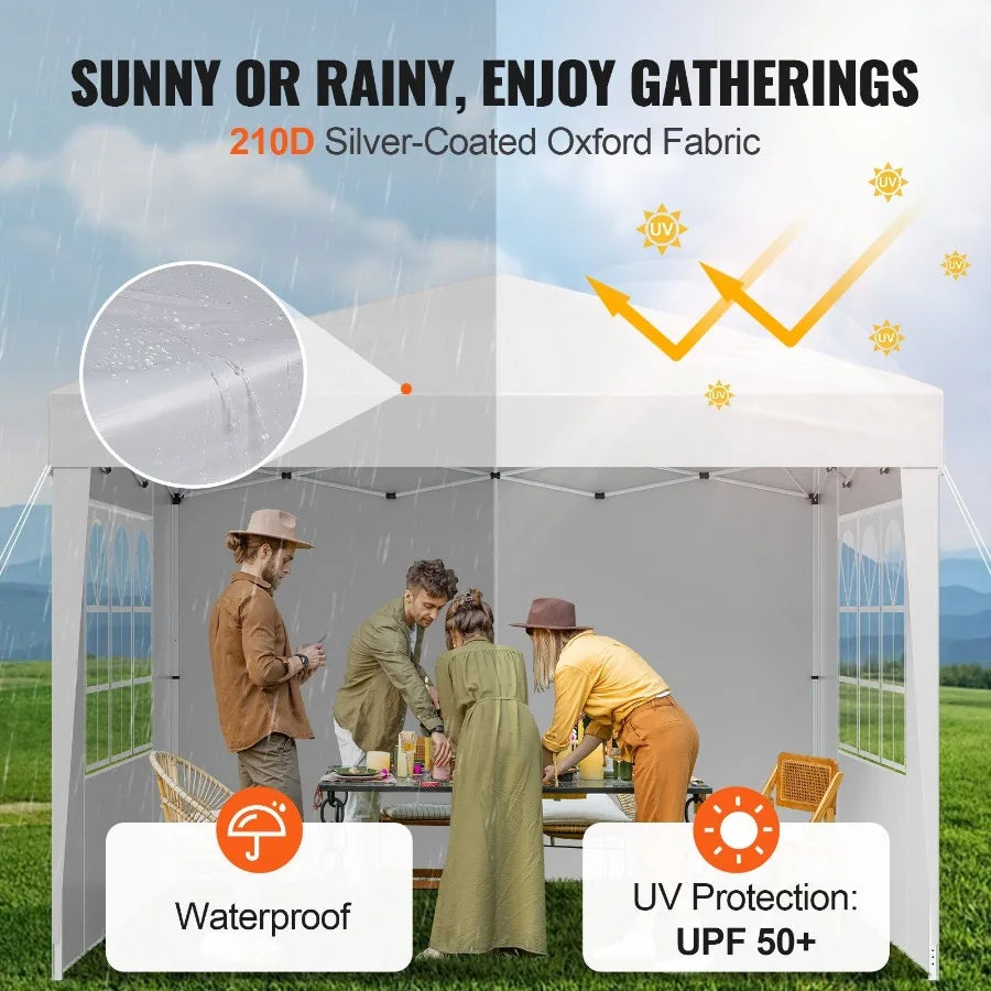 10 x 10 FT Pop Up Canopy Portable Gazebo with 3 Sidewalls and 2 Ventilated Windows Height Adjustable Outdoor Shelter Tent in White