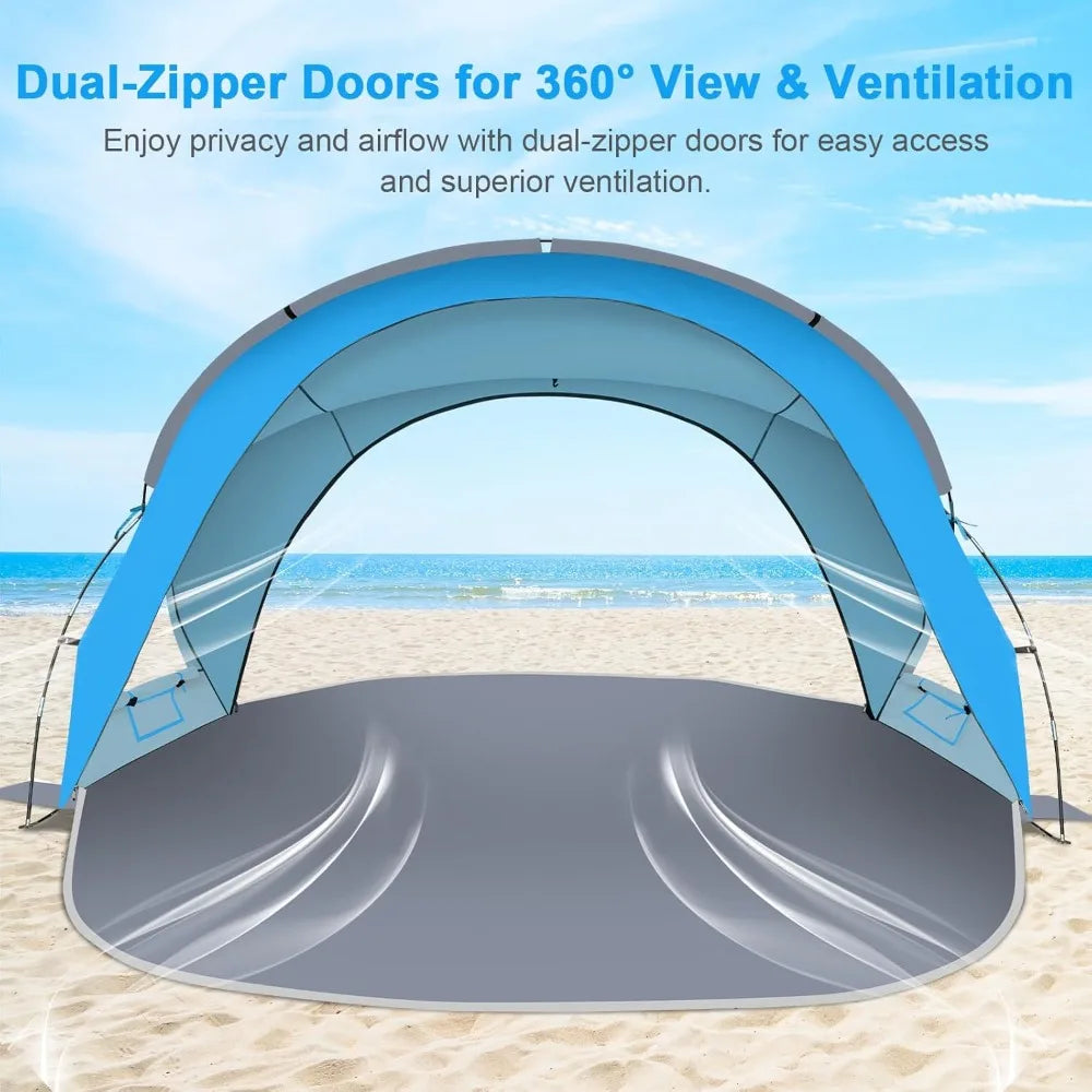 UPF50+ Beach Tent for 1-7 Person, Lightweight & Portable Sun Shelter with 2 Doors, Easy Setup