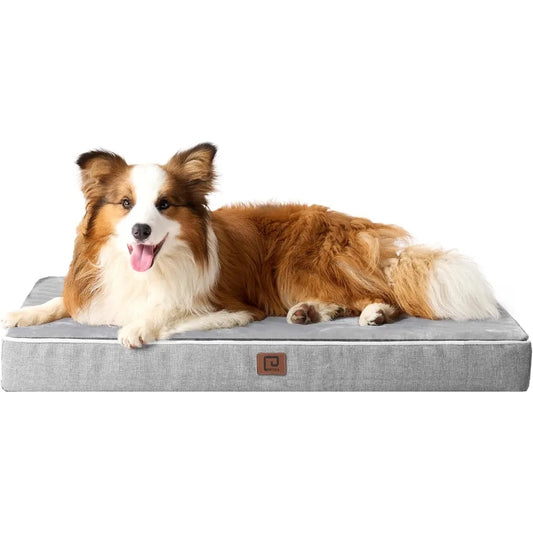 Waterproof Dog Bed Memory Foam 41x27, Orthopedic Dog Beds Mat for Extra Large Dogs with Removable Cover, Grey