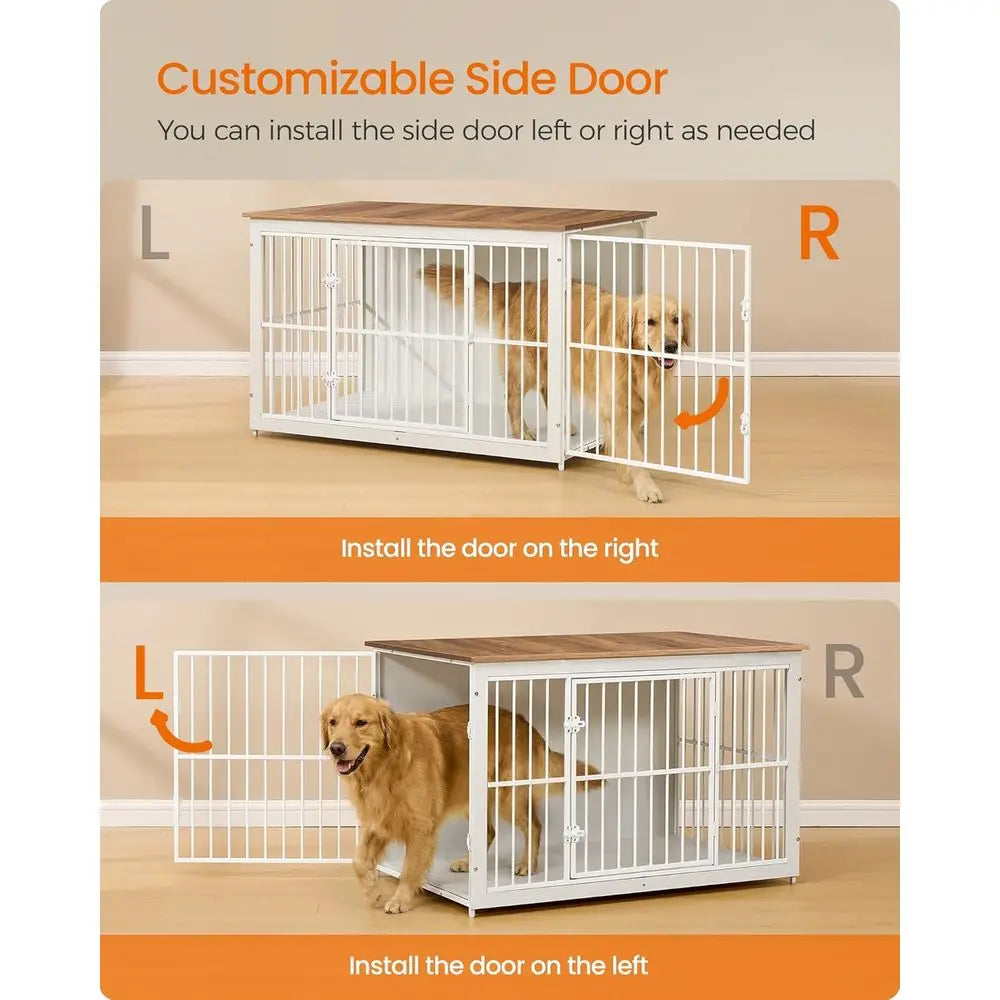 Wooden Dog Crate Furniture, 48 Inches Heavy-Duty Kennel or Dogs up to 110 lb, with Double Do and Enclosed Wood Base, Modern Pet Cage