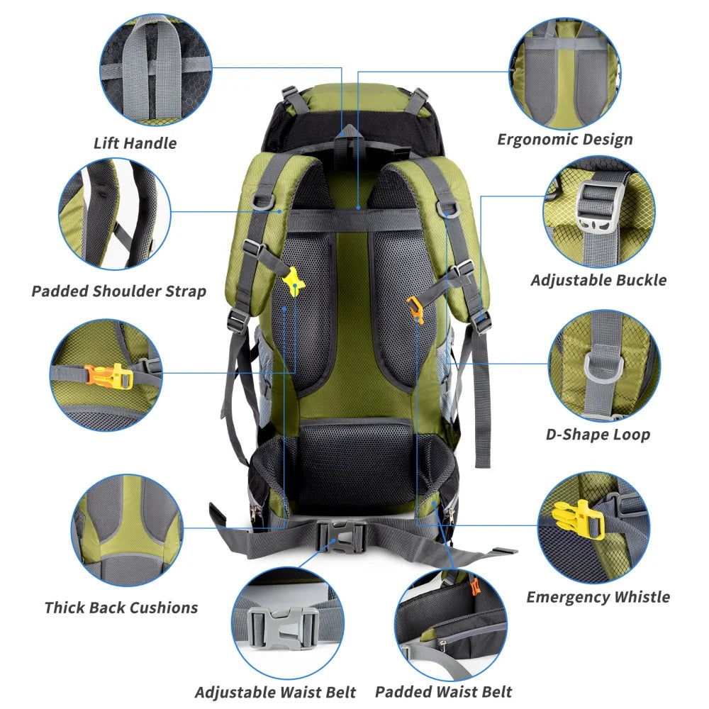 Hiking Backpacks Camping Backpacking Packs for Men Women Lightweight Outdoor for Mountaineering Traveling, No Internal Frame