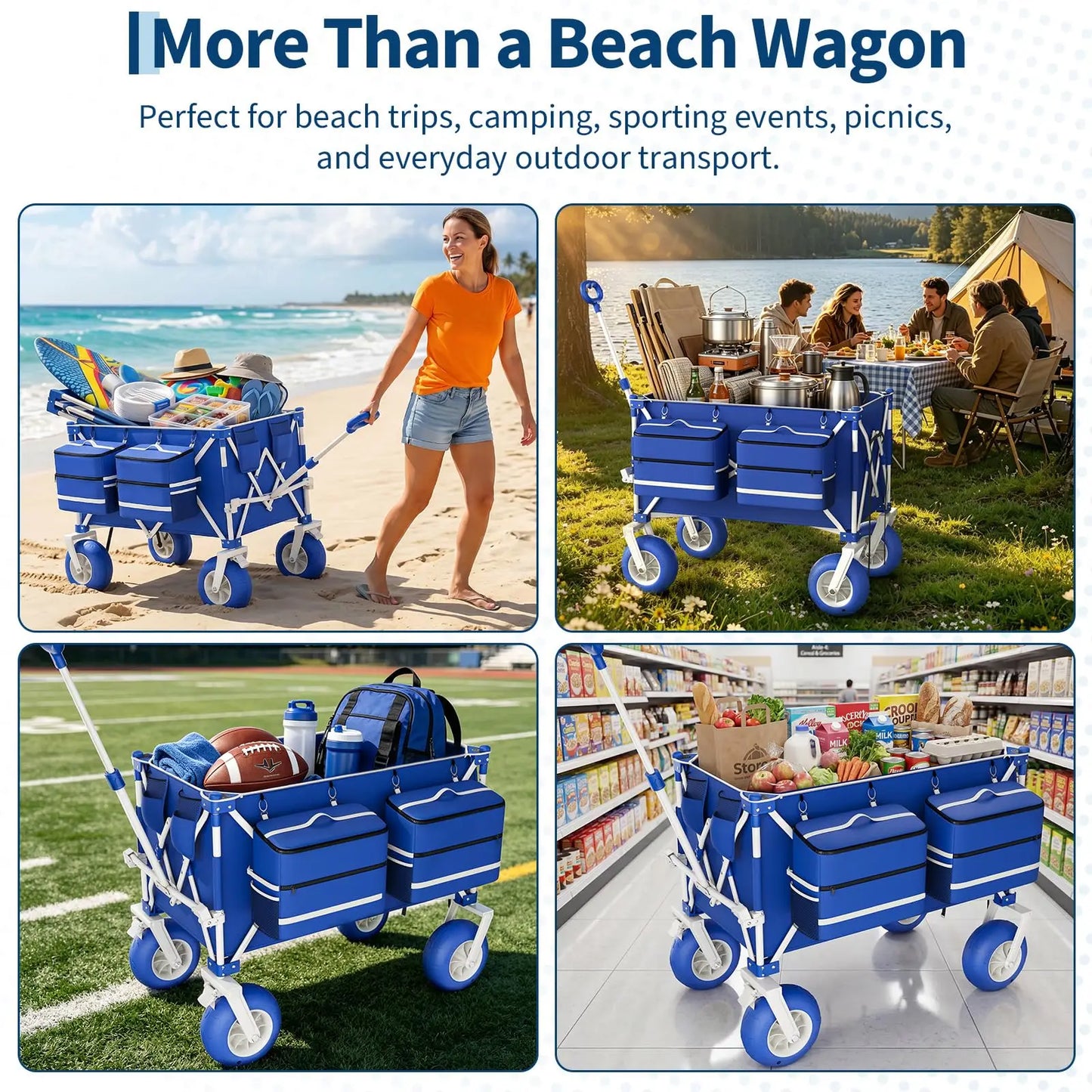Heavy-Duty Beach Wagon Cart 460 LBS Folding Utility Wagon With 9" All-Terrain Wheels Adjustable Handle For Sand Camping