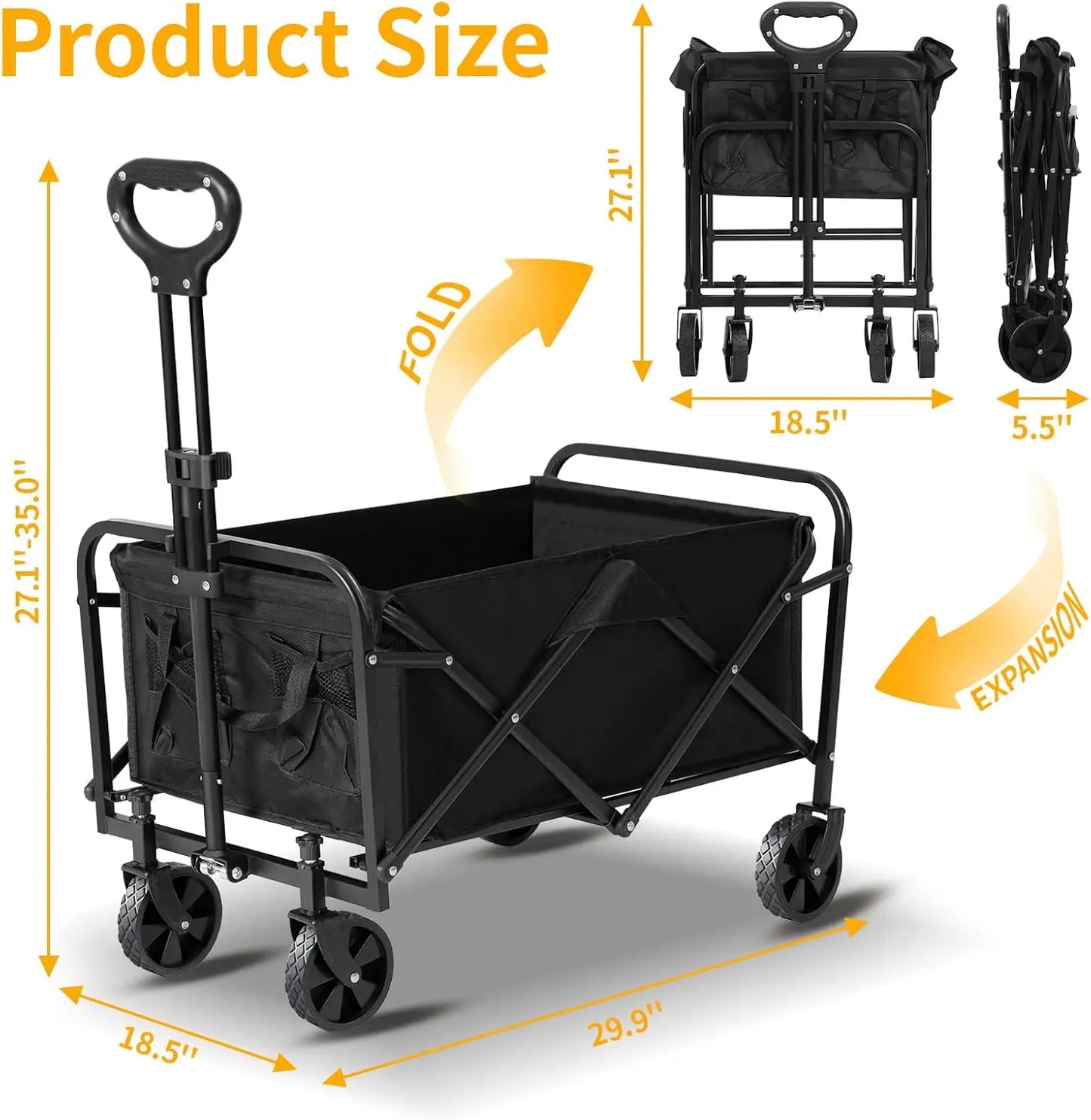Collapsible Folding Wagon Cart with Wheels, 220 LBS Capacity, Lightweight Portable Utility Cart