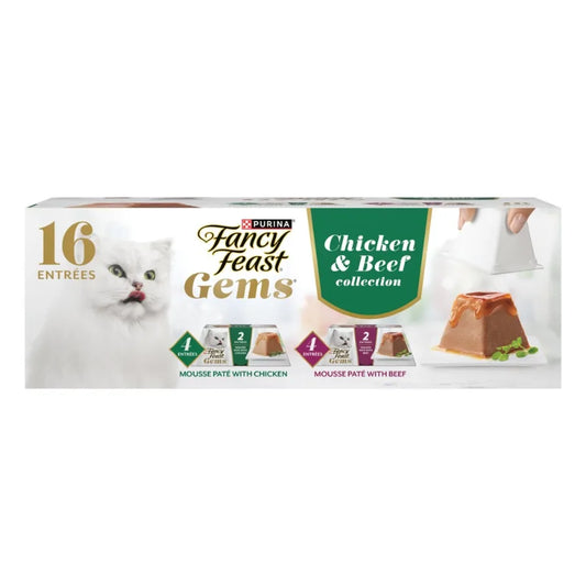 Gems Pate Mousse Chicken or Beef and a Halo of Savory Gravy Wet Cat Food Variety Pack, 16 Entrees, 2 oz Tubs 8 Pack