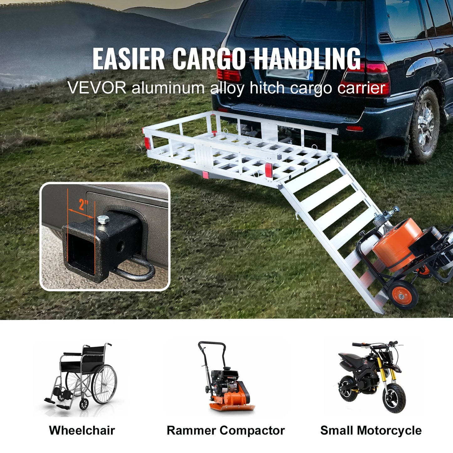47/53/60 in Hitch Cargo Carrier 400/500lb Capacity Trailer Hitch Mount Aluminum Cargo Basket for Truck Pickup Camping