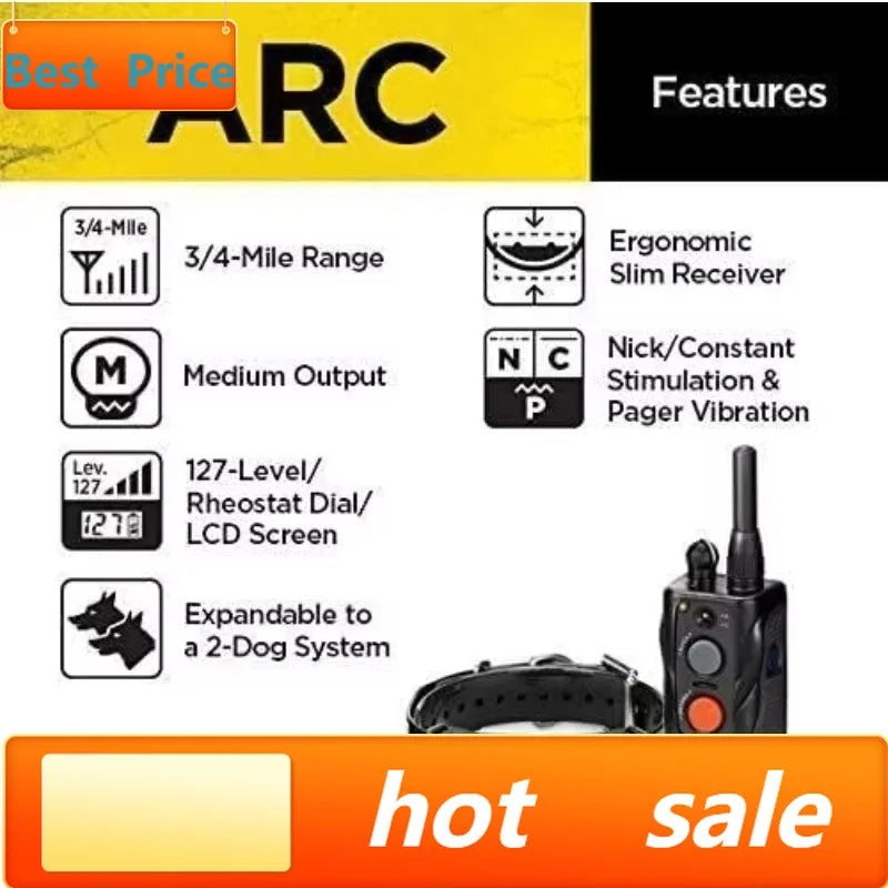 ARC Slim Ergonomic 3/4-Mile Remote Dog Training E-Collar with 127-Level Precise Control via LCD Screen