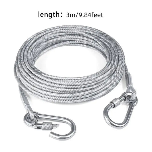 Double-Headed Dog Tie Out Cable Leash, Traction Rope with Metal Buckle, Steel Wire Anti-Rust Training Collar, Outdoor Dogs Strap