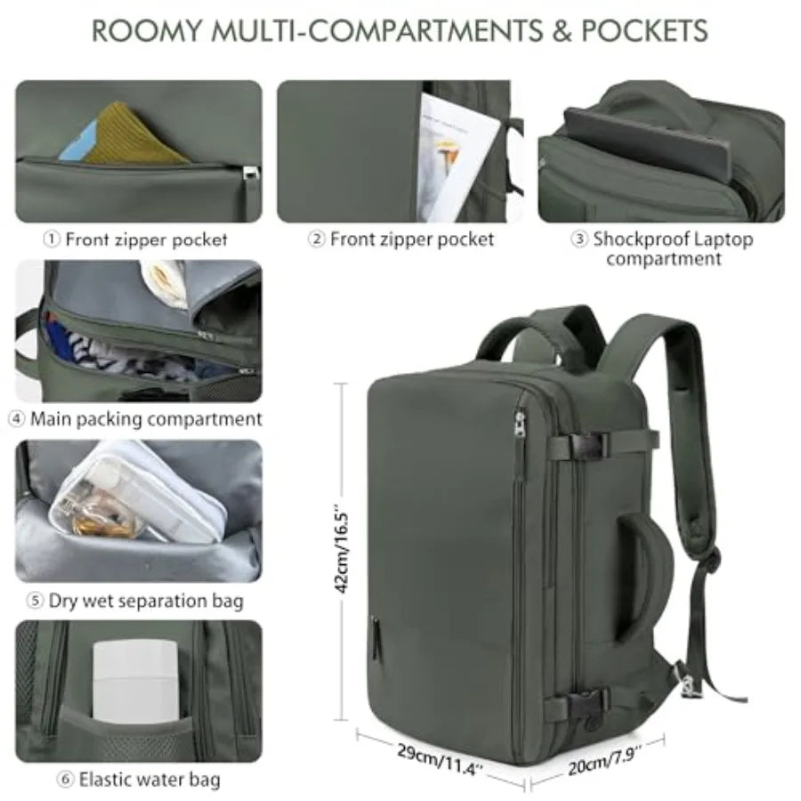 Travel Backpack for Men Women, Carry On Backpack, 16 Inch Laptop Backpack, Waterproof Hiking Backpack, Casual Outdoor Daypack