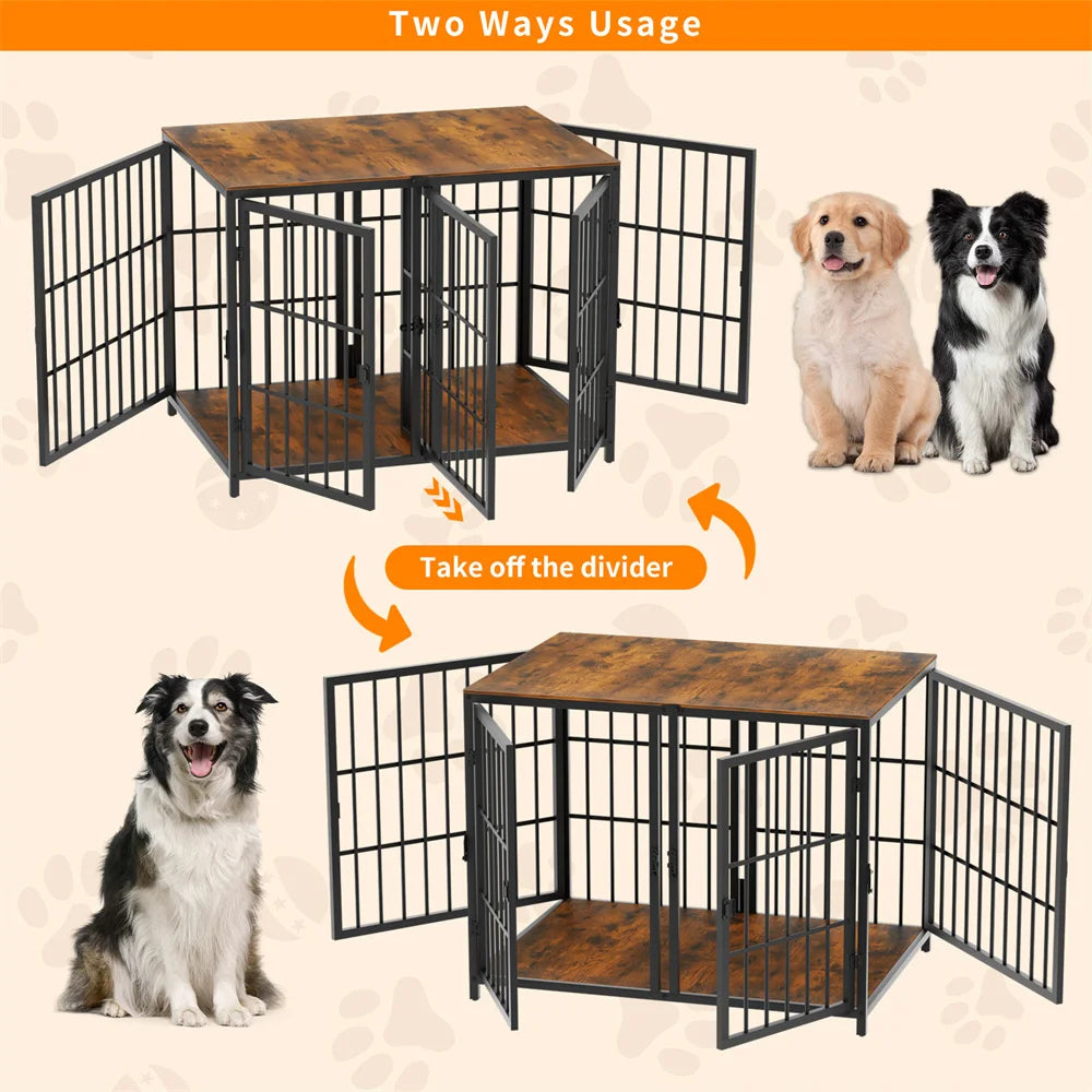 1 Pcs Ultra Thick Dog Crate Cage Pet Dog Puppy Kennel with Removable Divider and 4 Doors for 2 Small Dogs or 1 Medium Large Dog