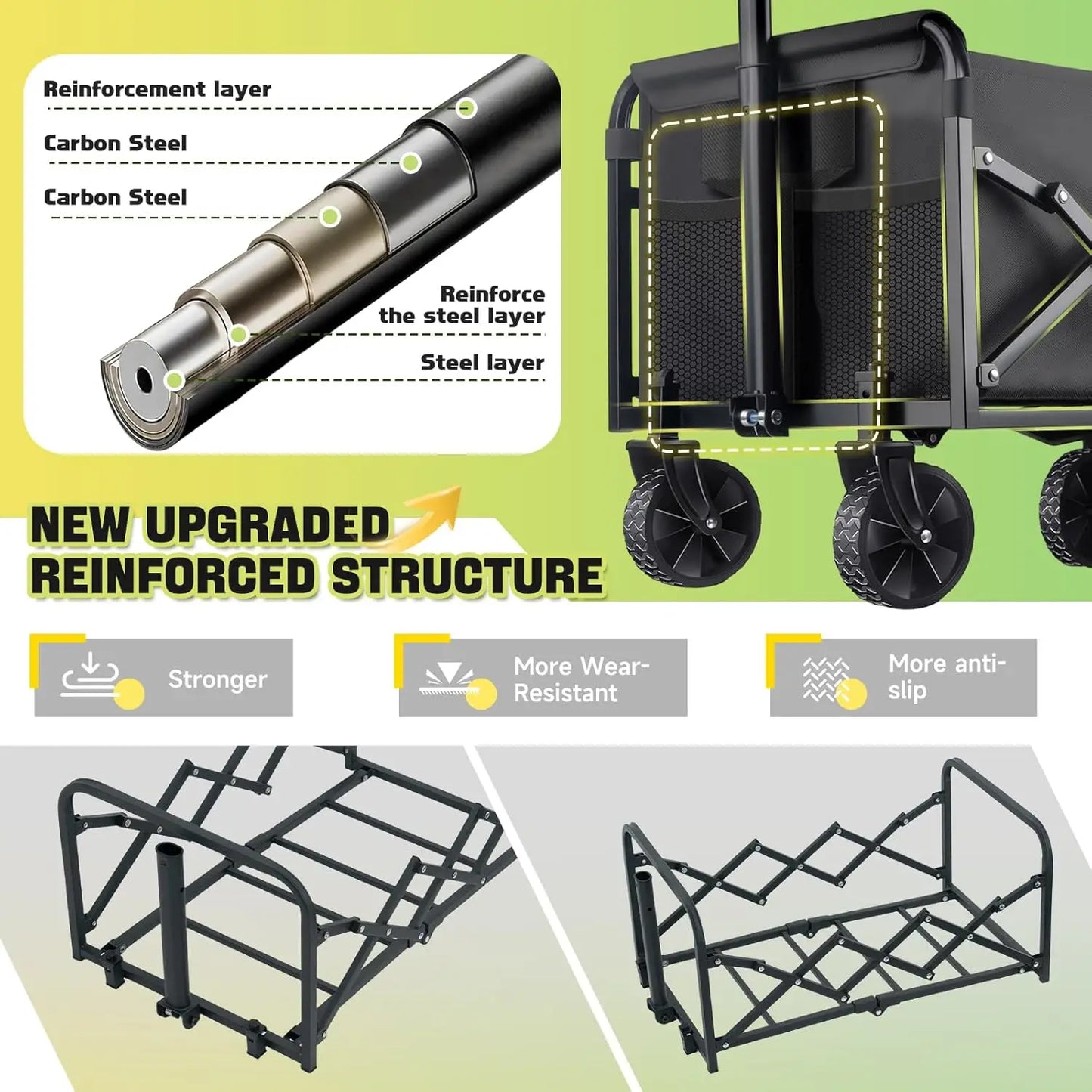 360LBS Collapsible Foldable Wagon Carts - Heavy Duty Portable Folding Utility Wagons with All-Terrain Wheels