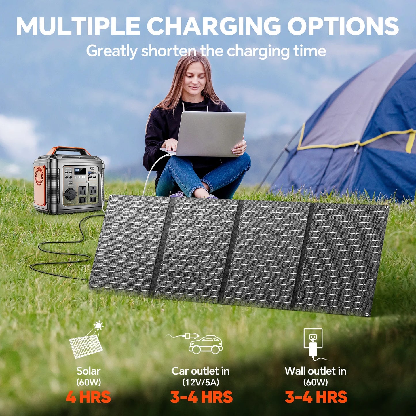 300W Portable Power Station, 296Wh 80000mAh Camping Solar Generator, Emergency Lithium Battery Outages, Black(with Solar Panel)