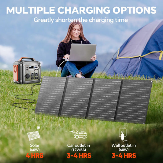 300W Portable Power Station, 296Wh 80000mAh Camping Solar Generator, Emergency Lithium Battery Outages, Black(with Solar Panel)